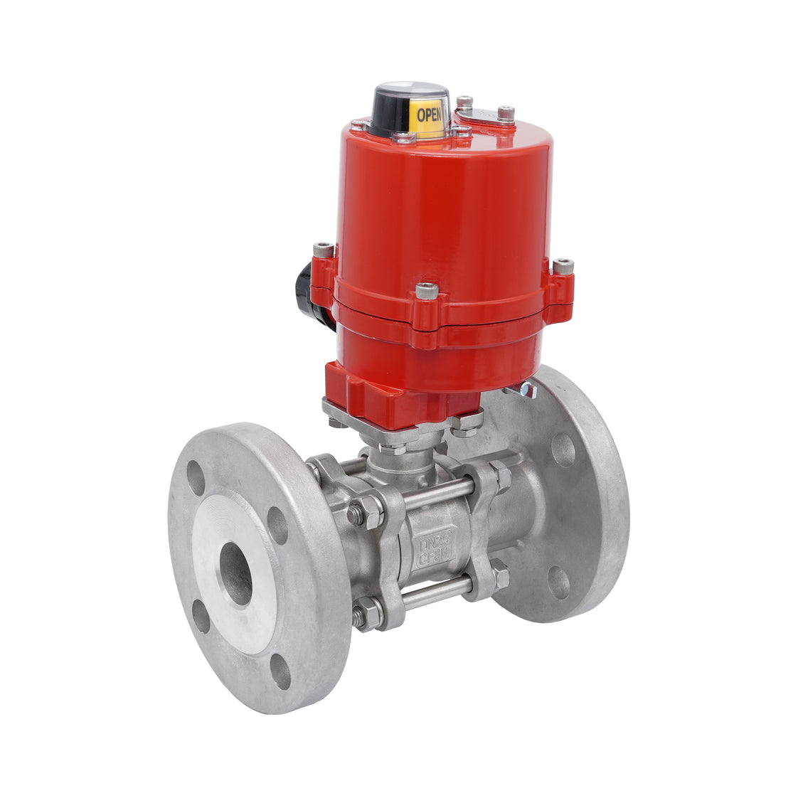 DN20 PN40 3-teiliger geflanschter 2-Wege Edelstahl-Kugelhahn mit elektrischem Antrieb 12 V AC/DC