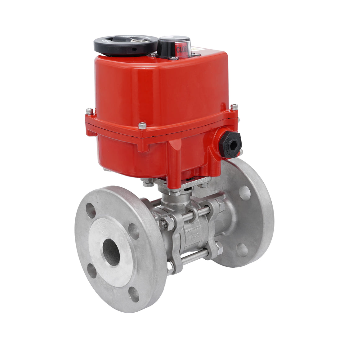 DN20 PN40 3-teiliger geflanschter 2-Wege Edelstahl-Kugelhahn mit modulierendem elektrischem Antrieb 24 V AC/DC