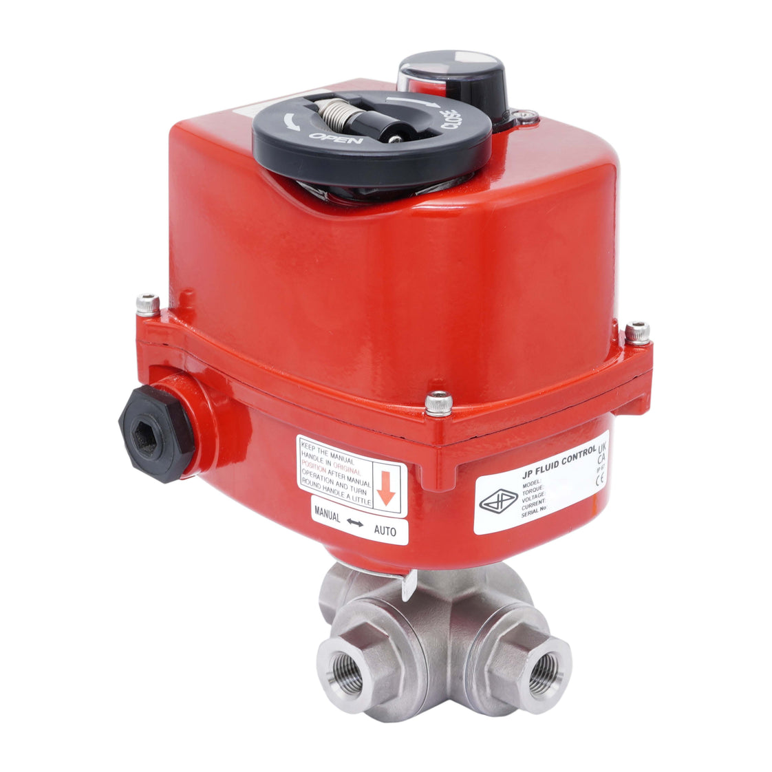 Rp 3/8'' T-Port 3-Wege Edelstahl-Kugelhahn mit modulierendem elektrischem Antrieb 24 V AC/DC