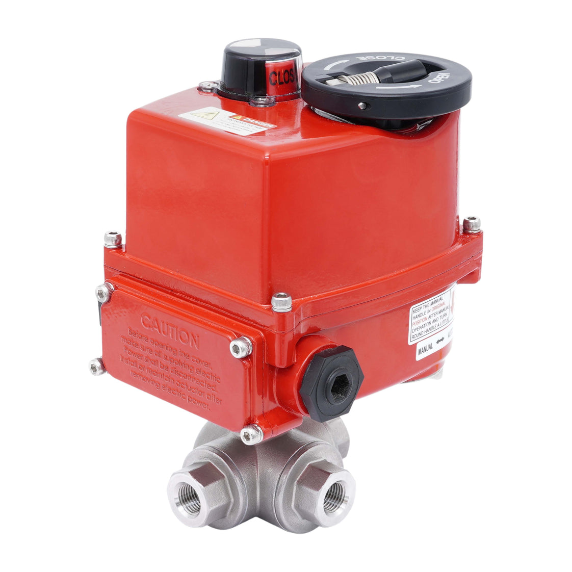 Rp 3/4'' L-Port 3-Wege Edelstahl-Kugelhahn mit modulierendem elektrischem Antrieb 24 V AC/DC
