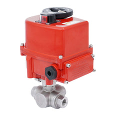 Rp 3/8'' T-Port 3-Wege Edelstahl-Kugelhahn mit modulierendem elektrischem Antrieb 24 V AC/DC