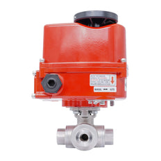 Rp 1/4'' L-Port 3-Wege Edelstahl-Kugelhahn mit modulierendem elektrischem Antrieb 24 V AC/DC