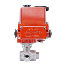 Rp 1/4'' T-Port 3-Wege Edelstahl-Kugelhahn mit modulierendem elektrischem Antrieb 24 V AC/DC