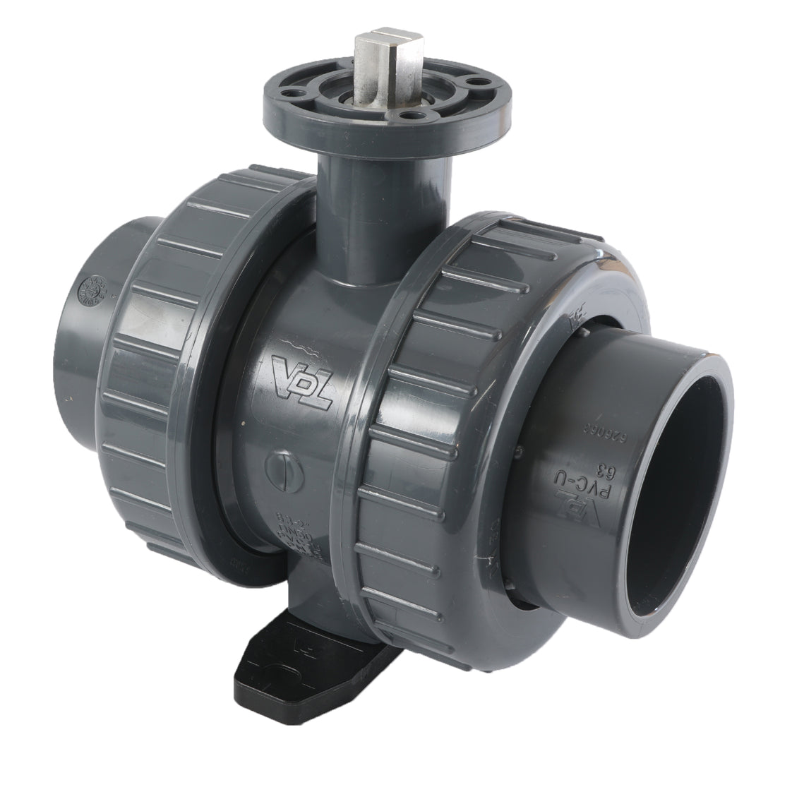 63mm 2-Wege PVC Kugelhahn ISO-Top Anschluss - 614 - VDL