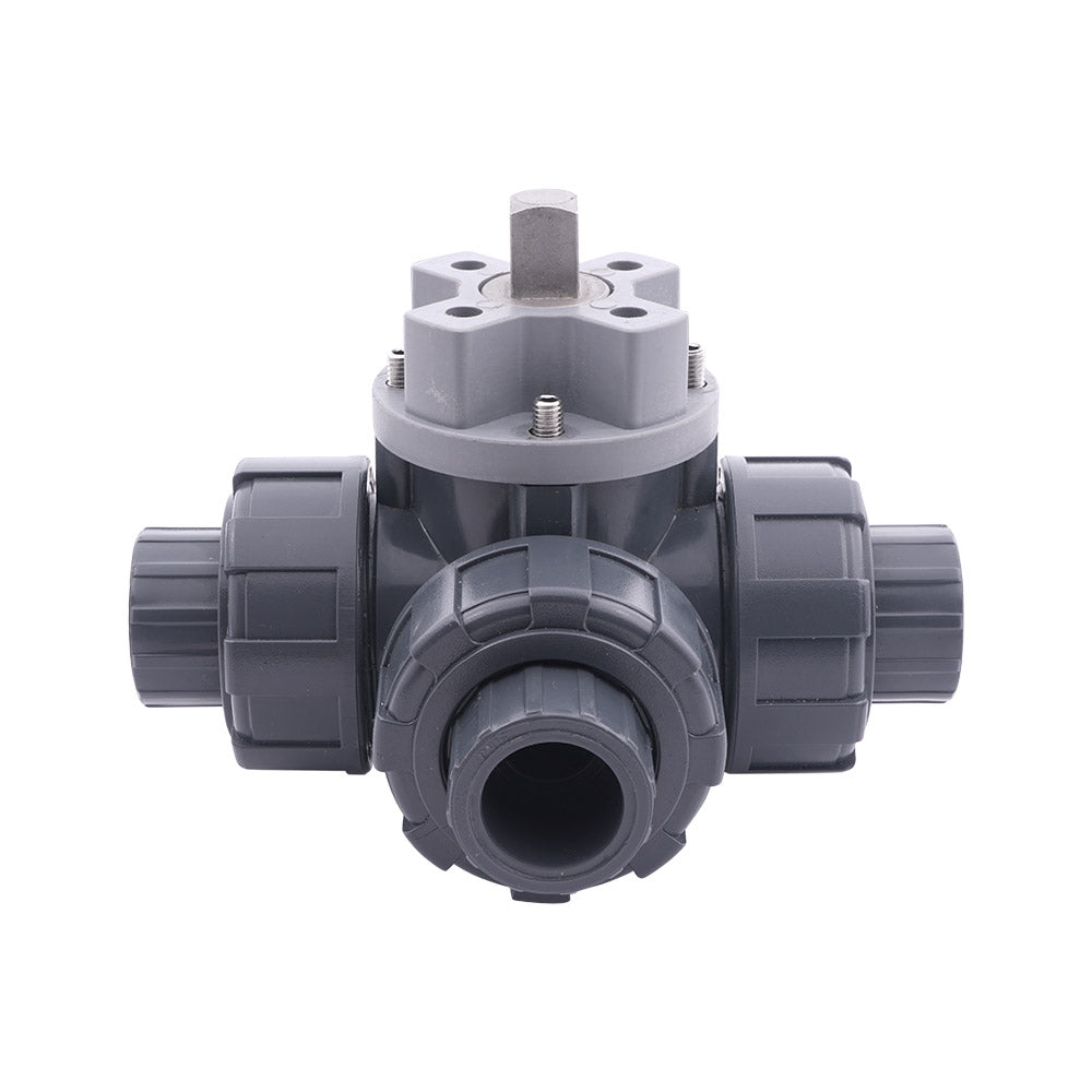 63mm Klebemuffe 3-Wege PVC-Kugelhahn T-Bohrung ISO-Top F05 10 bar PTFE/EPDM