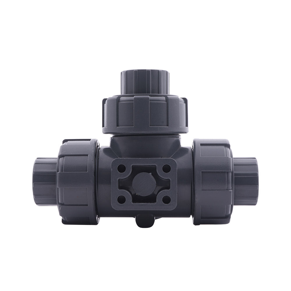 63mm Klebemuffe 3-Wege PVC-Kugelhahn T-Bohrung ISO-Top F05 10 bar PTFE/EPDM