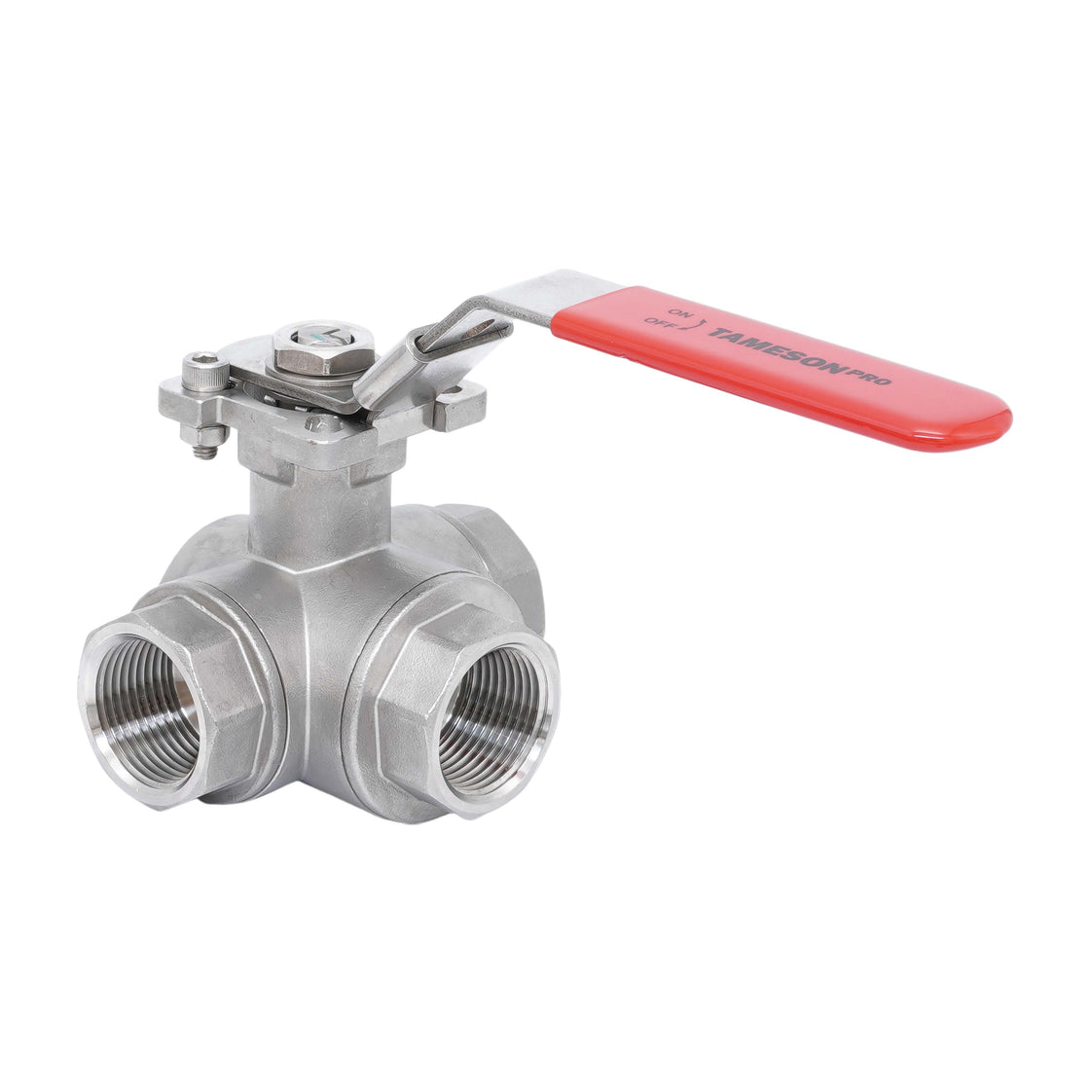 G 3/4'' 3-Wege T-Port Edelstahl Kugelhahn 69 Bar PTFE ISO-Top F03/F04 - TamesonPRO 1125-034-T