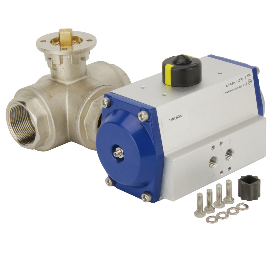 G2'' 3-Wege L-Port Messing Pneumatische Kugelhahn Feder Offen - BL3BA