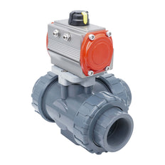 3-Wege Pneumatischer Kugelhahn 63 mm L-Bohrung PVC Federschließend