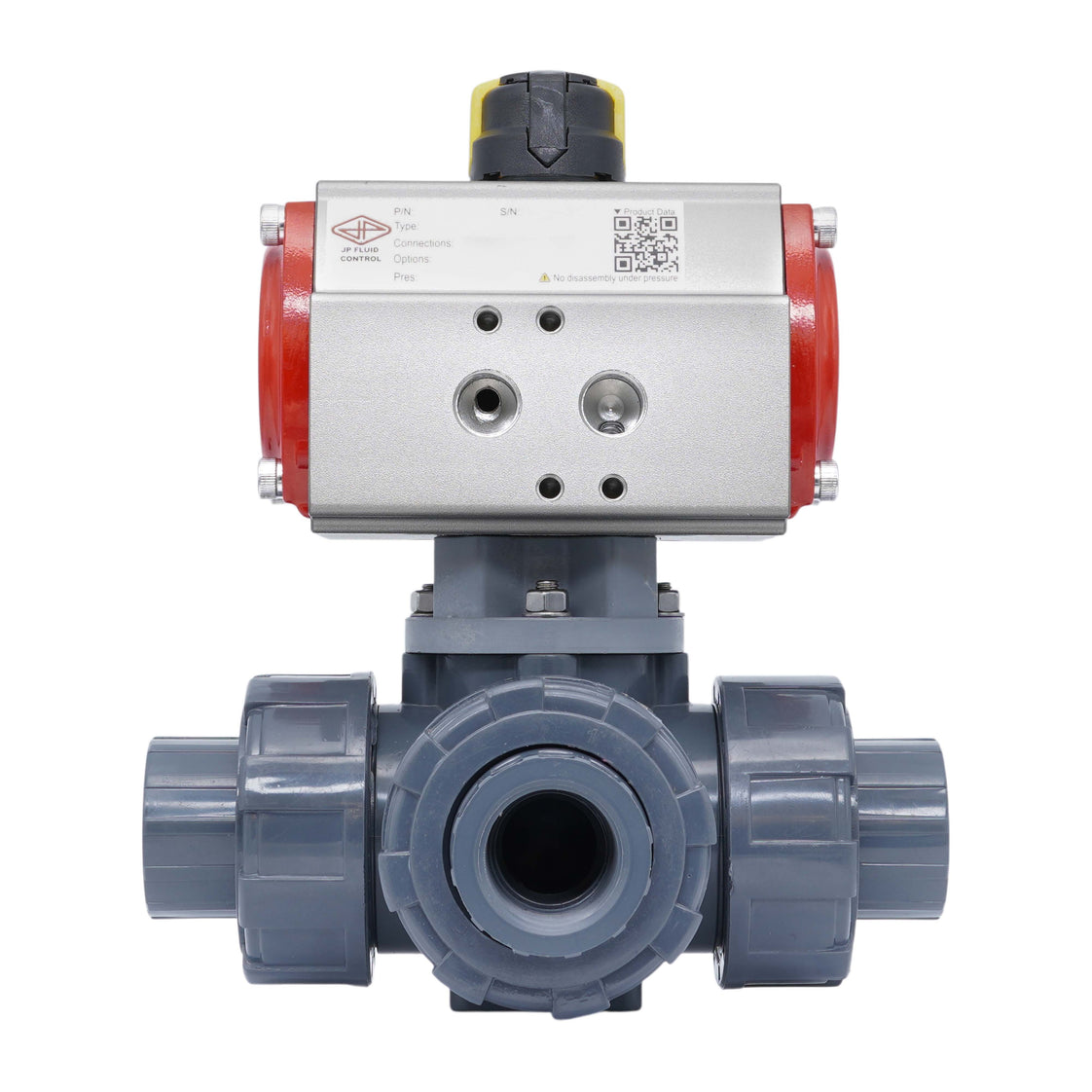 32mm Klebemuffe 3-Wege PVC pneumatischer Kugelhahn T-Bohrung doppelt wirkend
