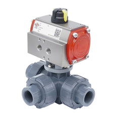 G1-1/2'' 3-Wege PVC-Pneumatikkugelhahn T-Bohrung doppelt wirkend