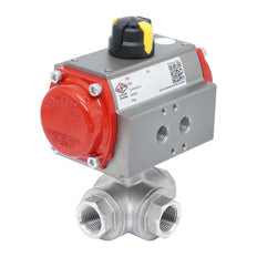 3-Wege Pneumatischer Kugelhahn G3/4'' T-Bohrung Edelstahl Doppelt Wirkend
