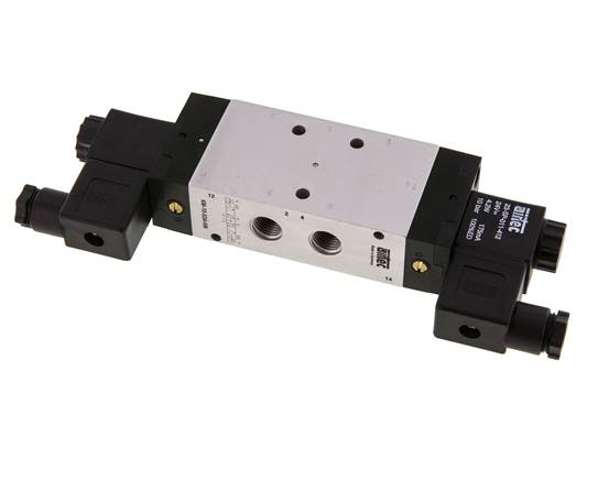 5/3 G1/4'' Druck-Center-Magnetventil 12V DC 3-10bar/42-140psi Airtec