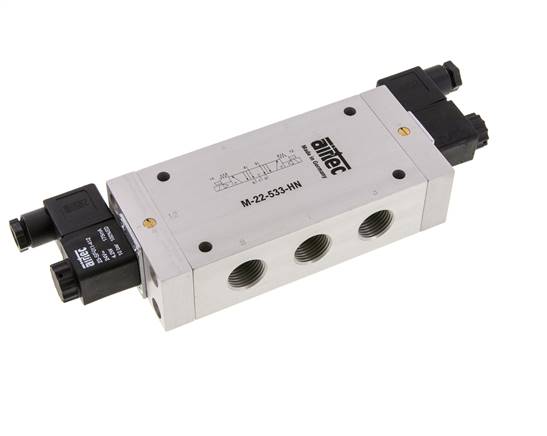 5/3 G1/2'' Auspuff-Mittelmagnetventil 24V DC 3-10bar/42-140psi Airtec