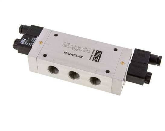 5/3 G1/2'' Auspuff-Mittelmagnetventil 24V DC 3-10bar/42-140psi Airtec