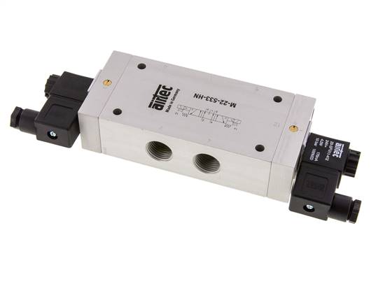 5/3 G1/2'' Auspuff-Mittelmagnetventil 24V DC 3-10bar/42-140psi Airtec