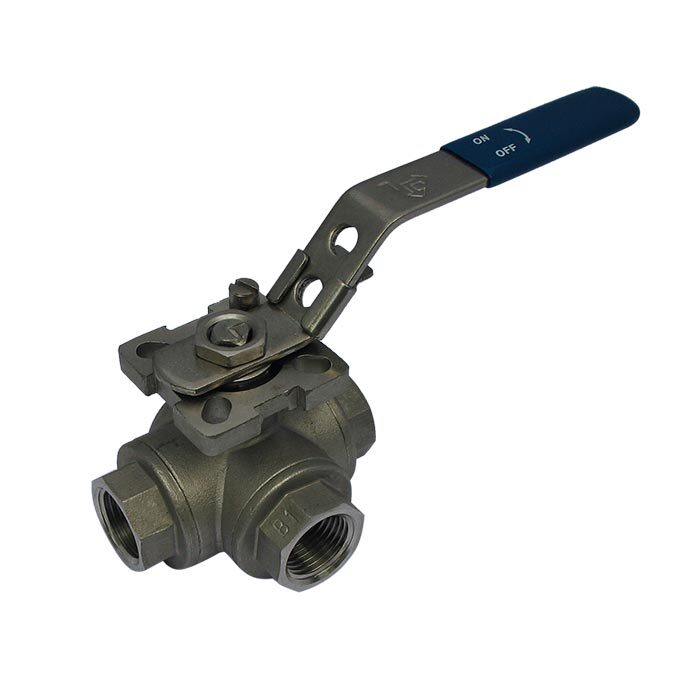 144L - G1-1/2'' 3-Way (L) Ball Valve Stainless Steel F/F/F ISO-Top