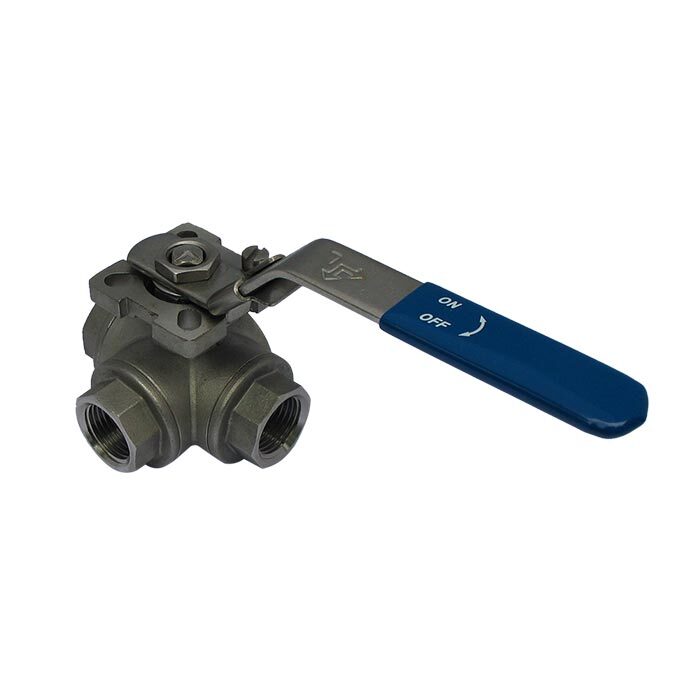 144L - G1/2'' 3-Way (L) Ball Valve Stainless Steel F/F/F ISO-Top