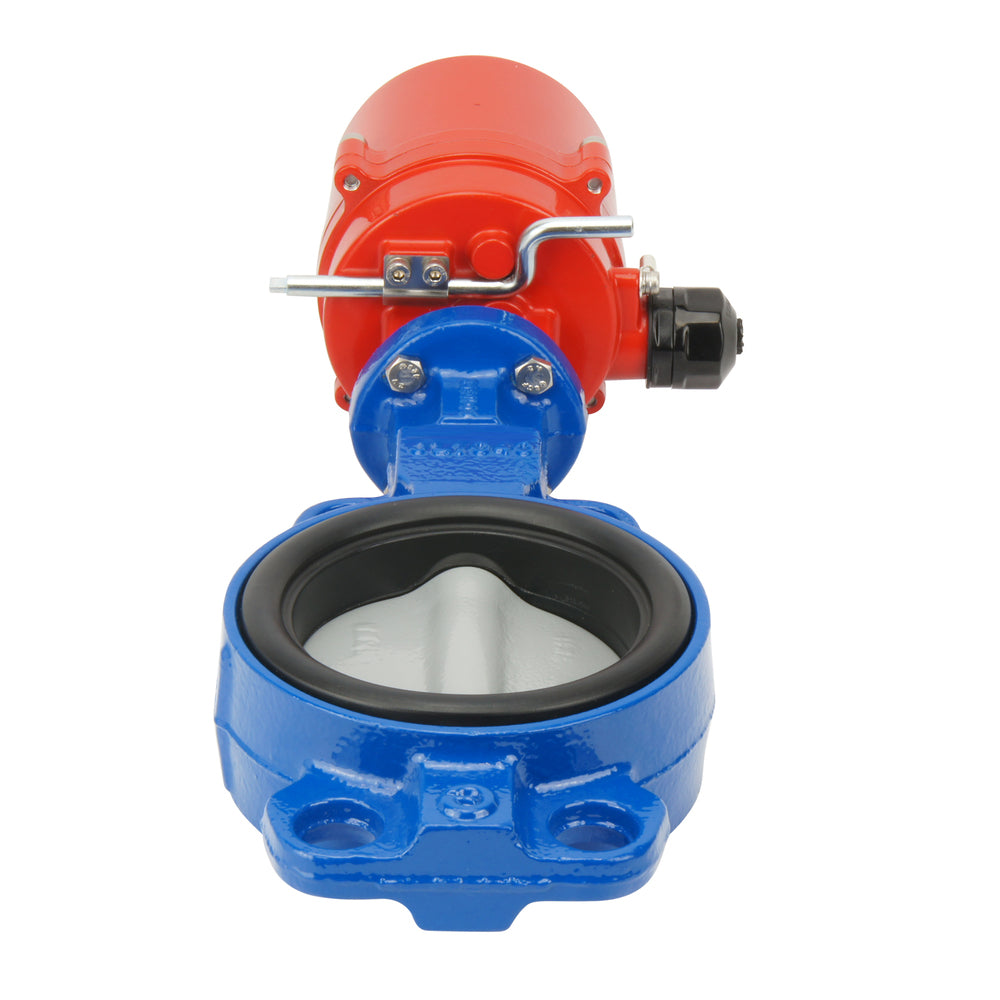 DN80 (3 inch) 120VAC Wafer Electric Butterfly Valve GG25-Stainless Steel-FKM - BFLW