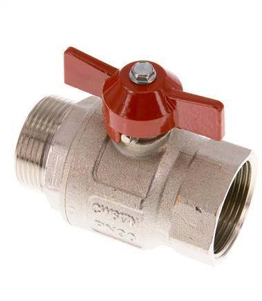 Männlich bis weiblich G/G 1-1/4 Zoll Schmetterling Griff kurzes Design 2-Wege-Messing-Kugelhahn