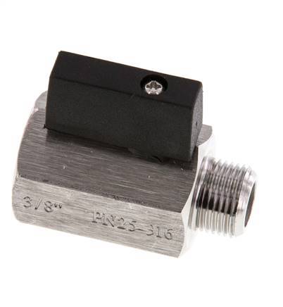 Mini-Kugelhahn G 3/8 Zoll 2-Wege-Edelstahl, männlich bis weiblich, 25 bar
