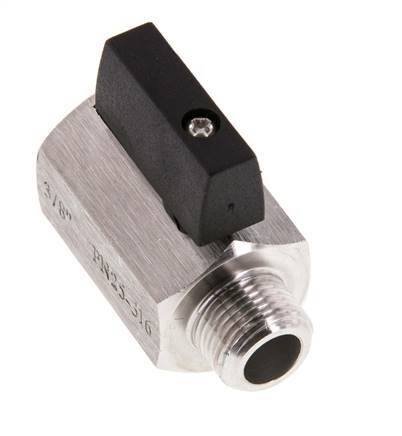 Mini-Kugelhahn G 3/8 Zoll 2-Wege-Edelstahl, männlich bis weiblich, 25 bar