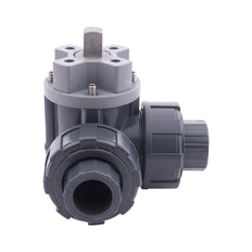 Solvent Socket 50 mm L-bore 3-Way PVC Ball Valve ISO-Top 10 bar PTFE/EPDM