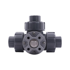 Solvent Socket 63 mm L-bore 3-Way PVC Ball Valve ISO-Top 10 bar PTFE/FKM