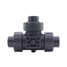 Solvent Socket 25 mm L-bore 3-Way PVC Ball Valve ISO-Top 10 bar PTFE/EPDM