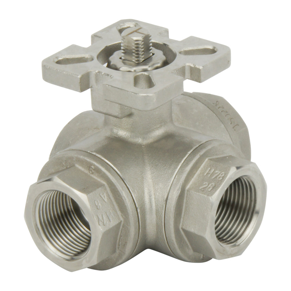 G1/2'' 3-Wege T-Anschluss Edelstahl Pneumatischer Kugelhahn Feder geschlossen - BL3SA