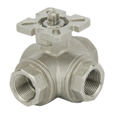 G1/2'' 3-Wege T-Anschluss Edelstahl Pneumatischer Kugelhahn Feder geschlossen - BL3SA