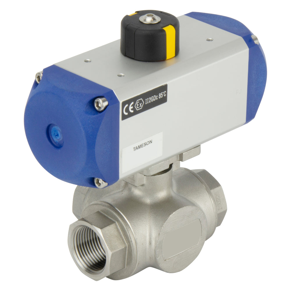 G3/4'' 3-Wege T-Anschluss Edelstahl Pneumatischer Kugelhahn Feder offen - BL3SA