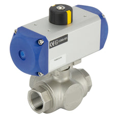 G3/4'' 3-Wege T-Anschluss Edelstahl Pneumatischer Kugelhahn Feder offen - BL3SA