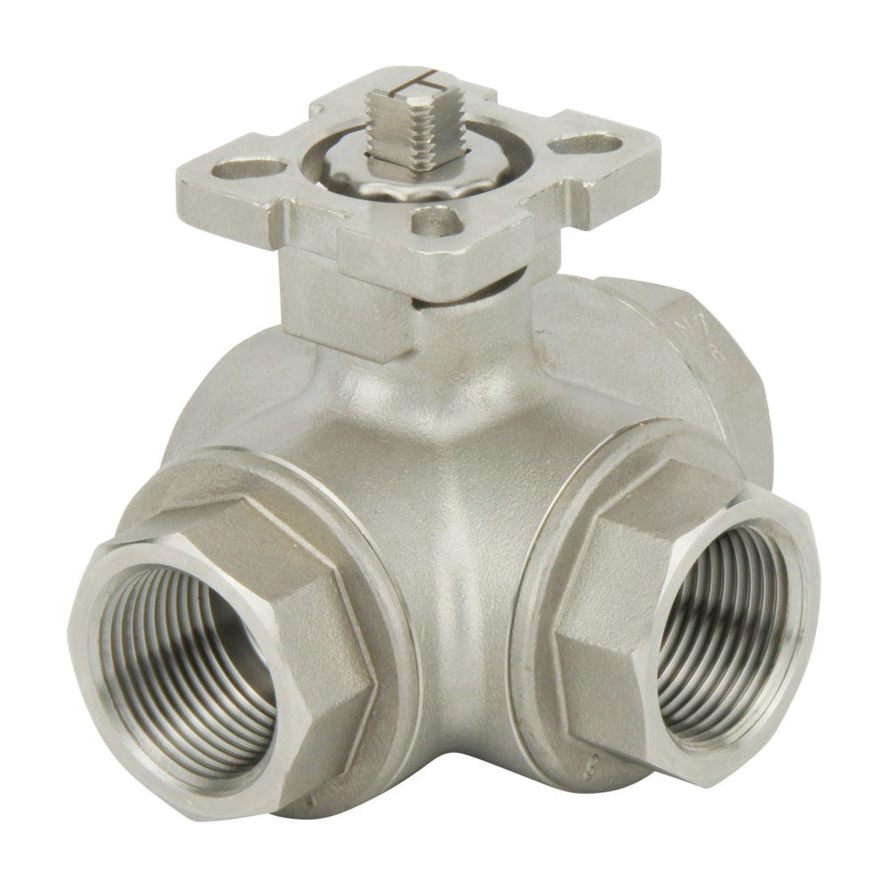 G3/4'' 3-Wege T-Anschluss Edelstahl Pneumatischer Kugelhahn Feder geschlossen - BL3SA