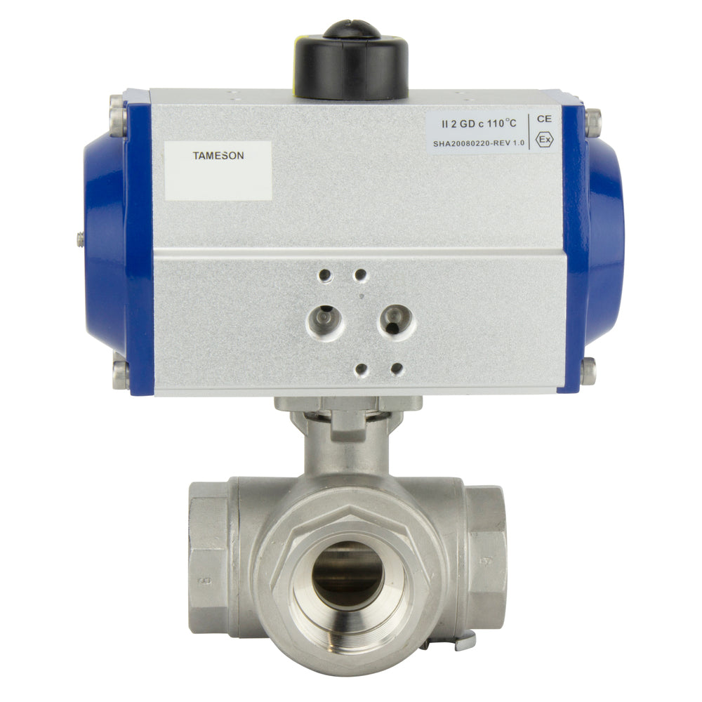 G3'' 3-Way L-port Stainless Steel Pneumatic Ball Valve Spring Closed - BL3SA