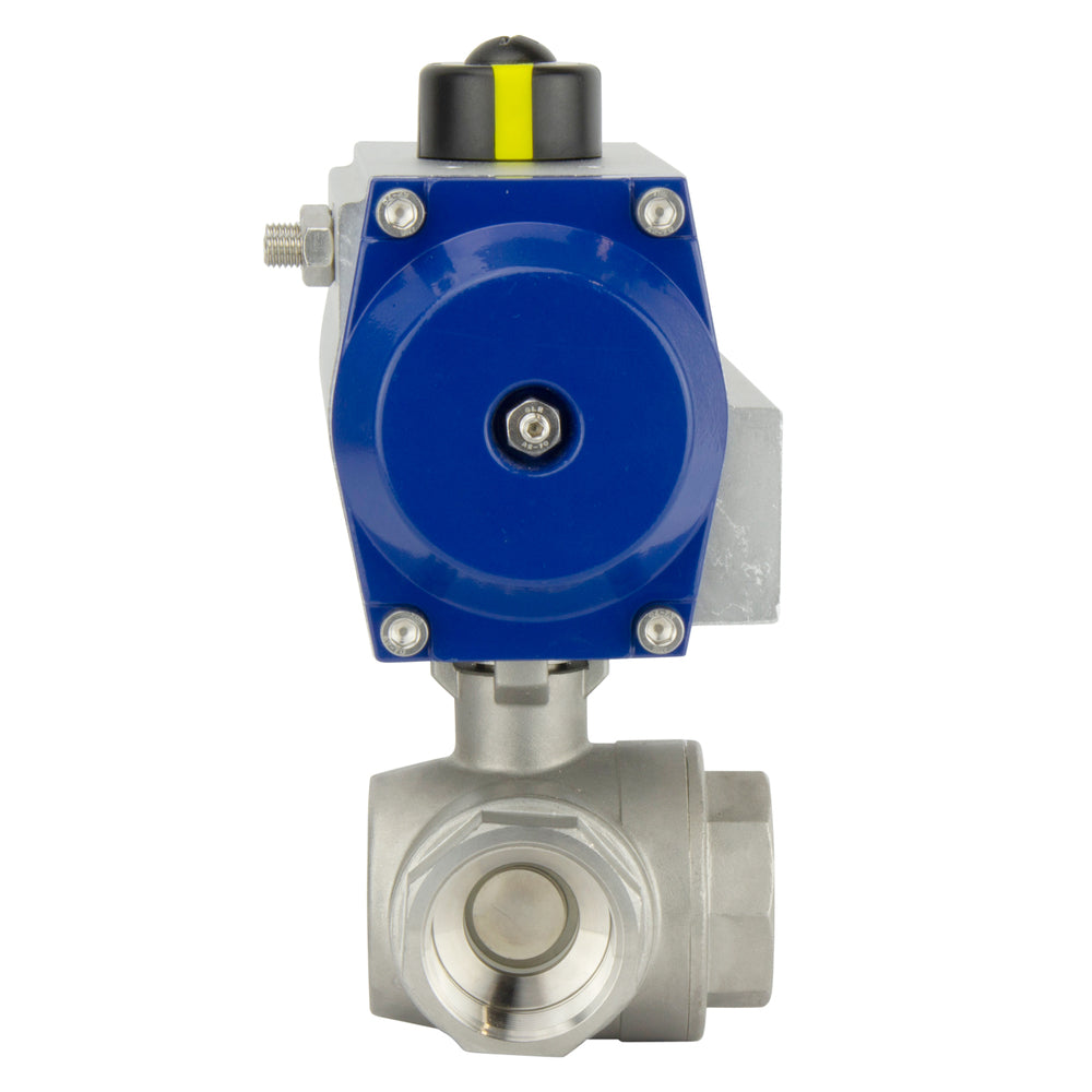 G4'' 3-Way T-port Stainless Steel Pneumatic Ball Valve Spring Open - BL3SA