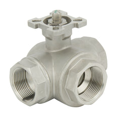 G1-1/2'' 3-Wege-Edelstahl-Kugelhahn mit L-Anschluss, Feder geschlossen - BL3SA