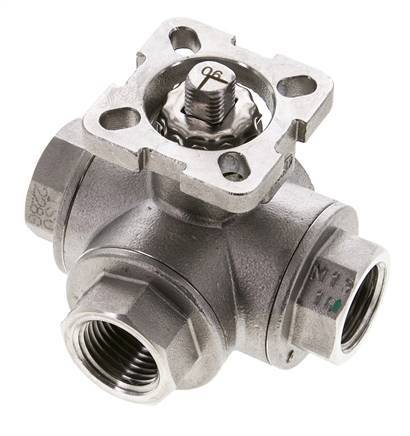 G1/2'' L-Anschluss 3-Wege-Edelstahl-Kugelhahn ISO-Top 63bar - BL3SA