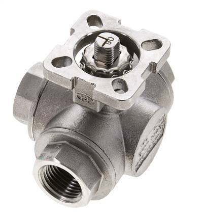 G1/2'' L-Anschluss 3-Wege-Edelstahl-Kugelhahn ISO-Top 63bar - BL3SA