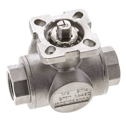 G1/2'' L-Anschluss 3-Wege-Edelstahl-Kugelhahn ISO-Top 63bar - BL3SA