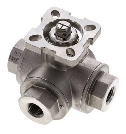 G1/4'' T-Anschluss 3-Wege-Edelstahl-Kugelhahn ISO-Top 63bar - BL3SA