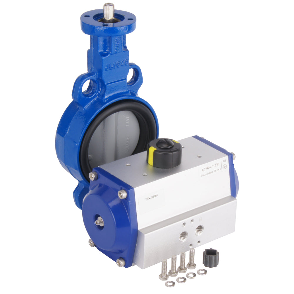 Pneumatische Absperrklappe mit Zwischenflansch DN65 (2-1/2 Zoll) GGG40-Edelstahl-EPDM Feder geschlossen - BFLW