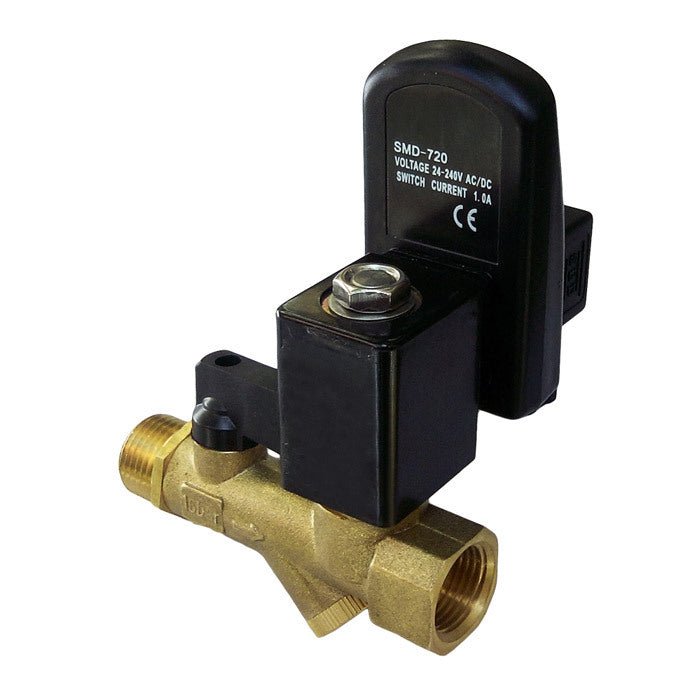 Analoger elektronischer Kondensatableiter 1/2'' 24V DC Messing - Kugelhahn - Schmutzfänger