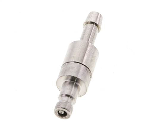 Messing vernickelt DN 2,7 (Micro) Luftkupplungsstecker 4 mm Schlauchsäule Doppelabsperrung