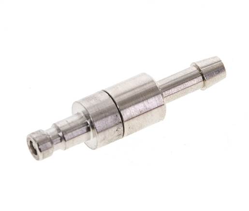 Messing vernickelt DN 2,7 (Micro) Luftkupplungsstecker 4 mm Schlauchsäule Doppelabsperrung