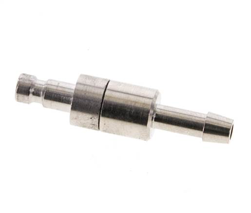 Messing vernickelt DN 2,7 (Micro) Luftkupplungsstecker 4 mm Schlauchsäule Doppelabsperrung