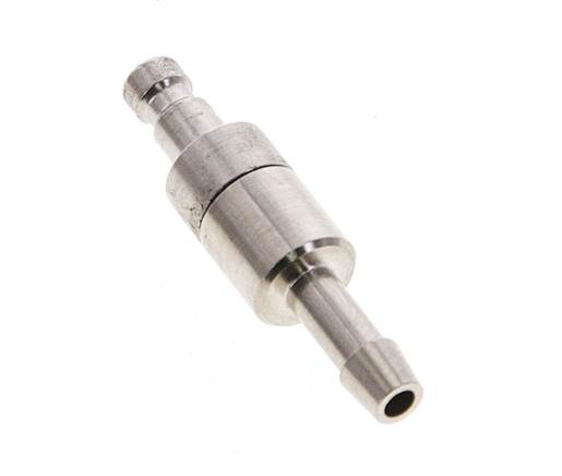 Messing vernickelt DN 2,7 (Micro) Luftkupplungsstecker 4 mm Schlauchsäule Doppelabsperrung