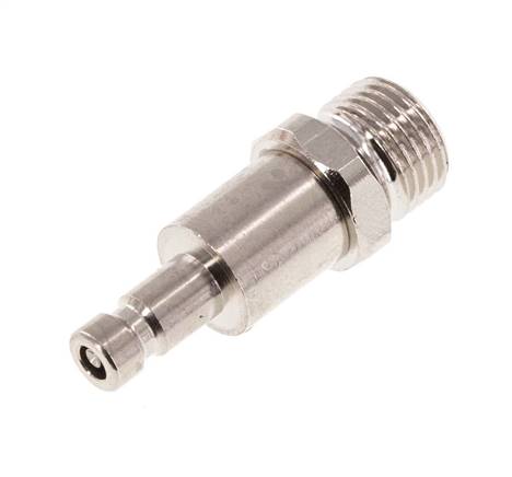 Messing vernickelt DN 2,7 (Micro) Luftkupplungsstecker G 1/8 Zoll Außengewinde Doppelabsperrung