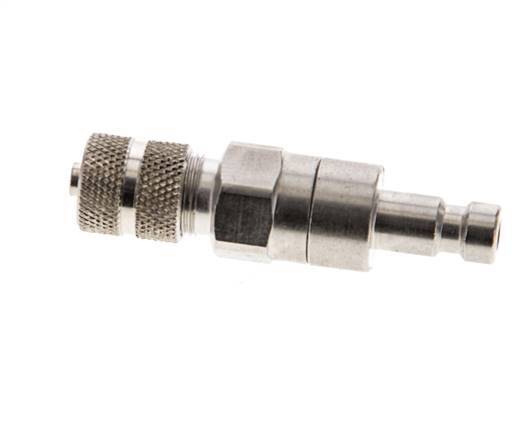 Nickel-plated Brass DN 2.7 (Micro) Air Coupling Plug 3x4.3 mm Union Nut Double Shut-Off