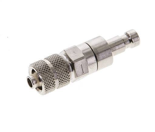 Nickel-plated Brass DN 2.7 (Micro) Air Coupling Plug 4x6 mm Union Nut Double Shut-Off